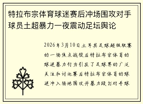 特拉布宗体育球迷赛后冲场围攻对手球员土超暴力一夜震动足坛舆论